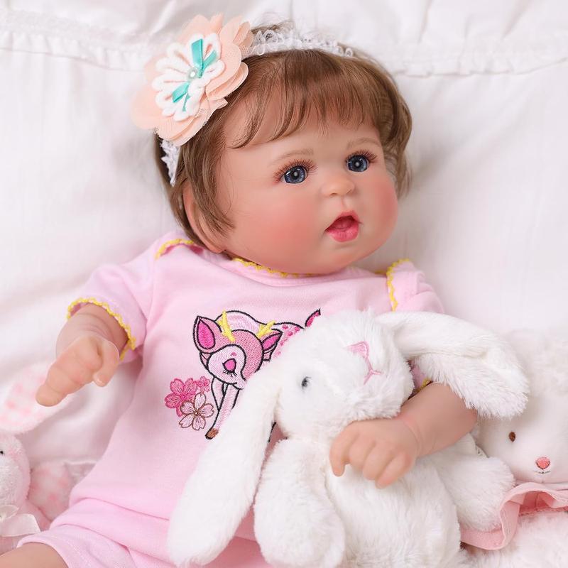 BABESIDE Lifelike Reborn Baby Dolls Girl - 20 Inch Cloth Body Hand-Rooted Brown Hair Blue Eyes - Realistic-Newborn Baby Dolls - Poseable Real Life Baby Dolls for Girl Gift Box for Kids Age 3+