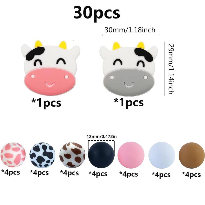 Cow Pattern Silicone Bead, 30pcs DIY Jewelry Making Supplies for Bracelet Necklace Keychain Mobile Phone Chain