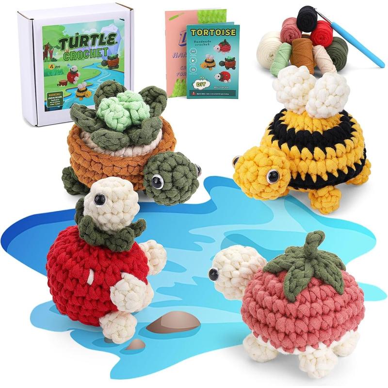 Crochet Kits for Beginners,4 Pcs Crochet  Kits,Beginner Crochet Turtle Kits for Adults with Step-by-Step Video Tutorials, for DIY Craft Knitting Supplies