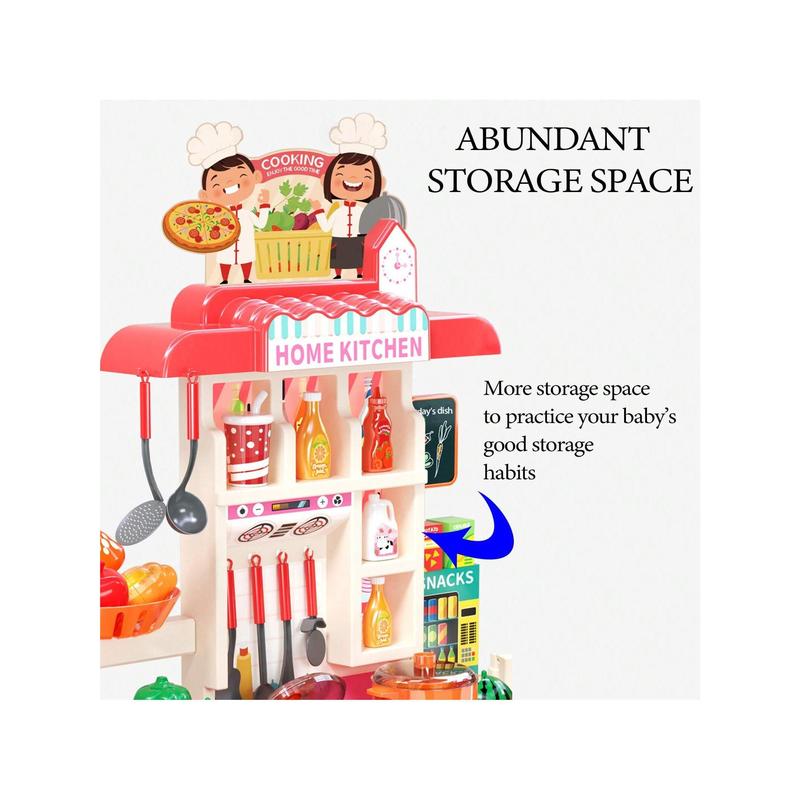 37.4 Inches Tall Kids Play House Kitchen Toy Set For Girls Boys Babies, Cooking Simulation Kitchen Utensils, Kids Kitchen Toy Set With Realistic Sounds And Lights, Kitchen Toys For Kids 3-8 Years Old, 54-Piece Set Of Small Toy Accessories