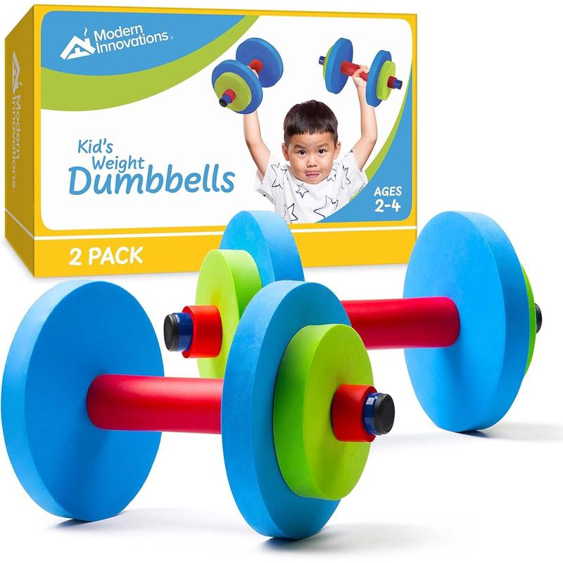 ModeInnovat Kids Weight Set (2 Pack) Toy Dumbbells, Baby Dumbbell Workout Weights, Fun Fitness and Exercise Equipment for Toddlers - Blue, Green, Red-