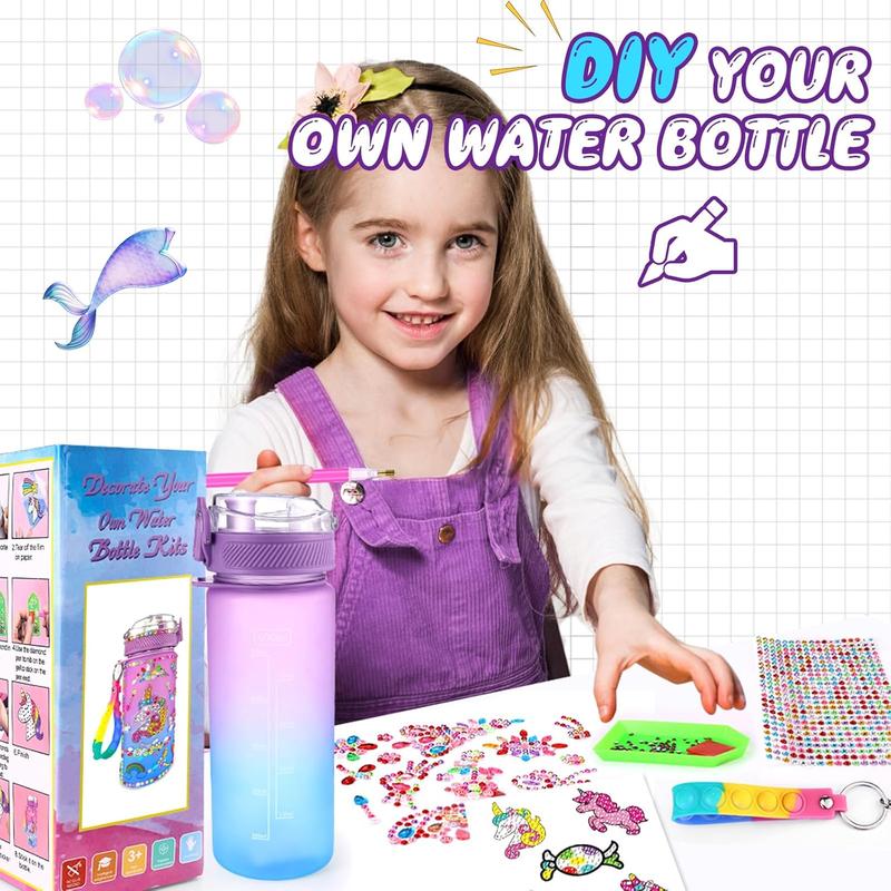 Christmas gift Kids Water Bottle for Girls Toys for Ages 5 6 7, Stickers Decorate Water Bottle Kits, Unicorn Gifts Decorations Water Bottle for Kids Activitie, Arts And Crafts for Kids Ages 8-12