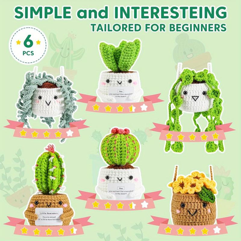 6-PC Emotional Support Succulent Crochet Kit - Crochet Kits for Beginners with Step-by-Step Video Lessons, Crochet Accessories, and Easy-to-Follow Instructions for a Relaxing Hobby Experience