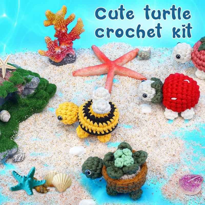 Crochet Kits for Beginners,4 Pcs Crochet  Kits,Beginner Crochet Turtle Kits for Adults with Step-by-Step Video Tutorials, for DIY Craft Knitting Supplies