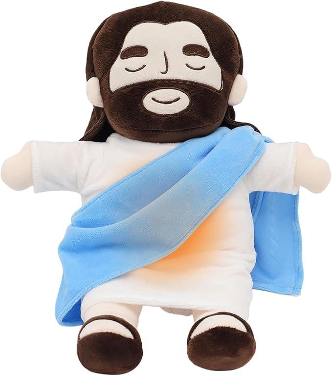 J　e　s　u　s Plush Breathing Soothing Jesus Stuffed Animal Heart of Jesus Toy Savior Doll for Church Sunday School Religious Easter Gift for Kids(No battery)