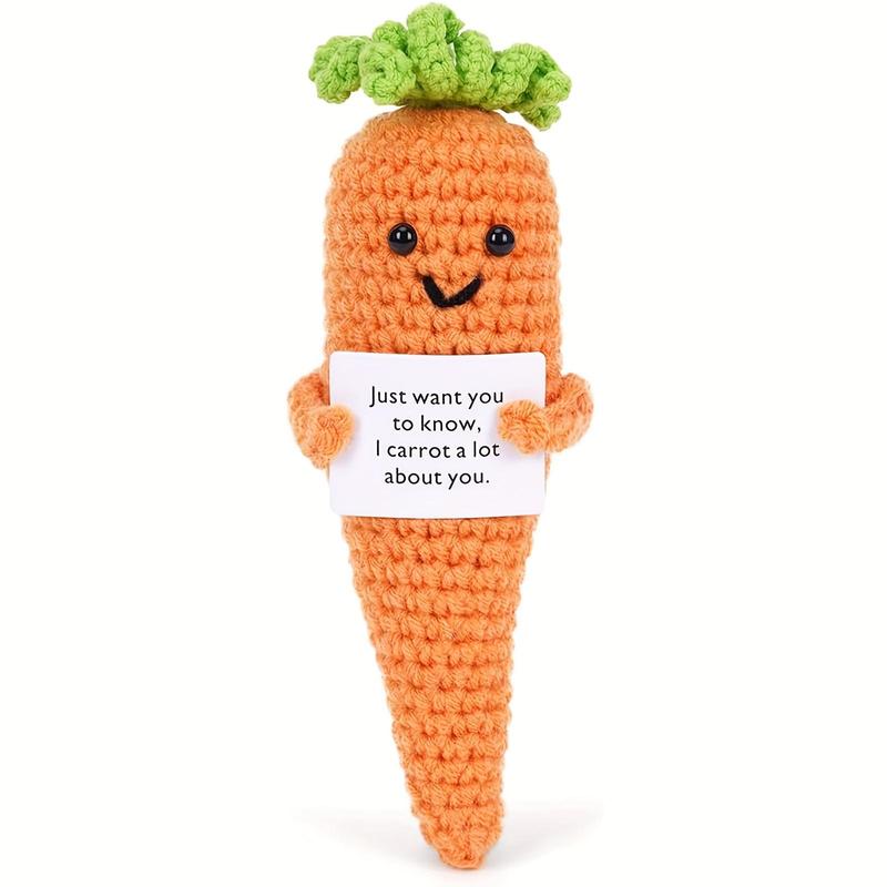 Cartoon Carrot Design Crochet Toy, 1 Count Cute Knitted Soft Toy with Encouragement Card, Birthday Gift for Friends, Home Decor for Bedroom & Office