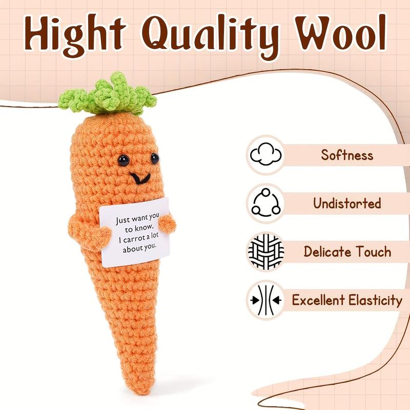 Cartoon Carrot Design Crochet Toy, 1 Count Cute Knitted Soft Toy with Encouragement Card, Birthday Gift for Friends, Home Decor for Bedroom & Office