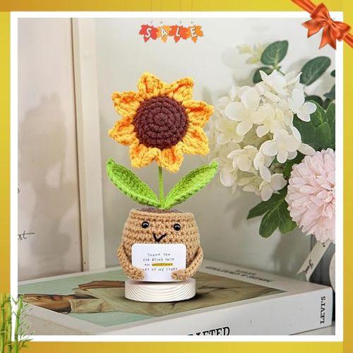 Gossby Positive Sunflower Doll Crochet Plant with Card - Appreciation Thank You for Being an Important Part Gift for Coworker, Sister Best Friend, Teacher - Christmas, Birthday Gift for Women, Men