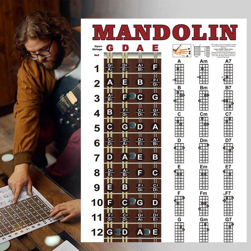 Mandolin Chord Chart Poster, Wall Chart for Comprehensive Reference Guide of Easy Chord Diagrams, Fingerings Practice, Circle of Fifths for Beginner