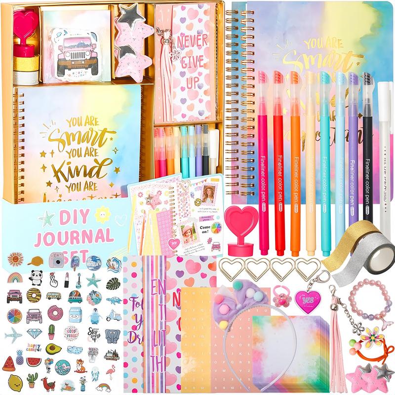 Girls DIY Diary 54 Pcs Girls Diary Set,Toys ,DIY Stationery Set, Thin Stickers and Little Girls Daily Supplies Set, Gifts for Teen Girls Good Idea Choice