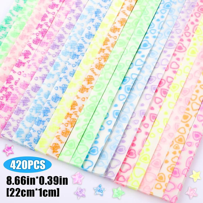 420 count Luminous Paper Star Strips, Glow in The Dark Origami Star Paper Strips Multi-Color Lucky Star Folding Strips for DIY Craft Art Decoration Gift Supplies (Heart, Rose)