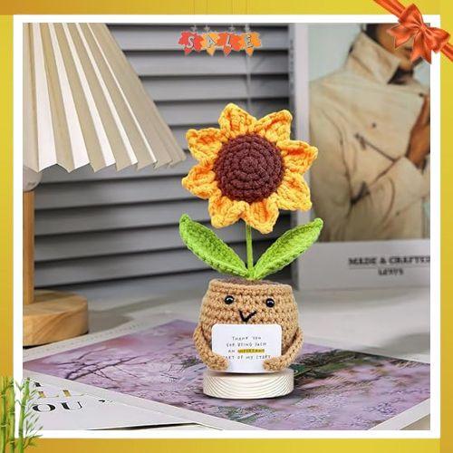 Gossby Positive Sunflower Doll Crochet Plant with Card - Appreciation Thank You for Being an Important Part Gift for Coworker, Sister Best Friend, Teacher - Christmas, Birthday Gift for Women, Men