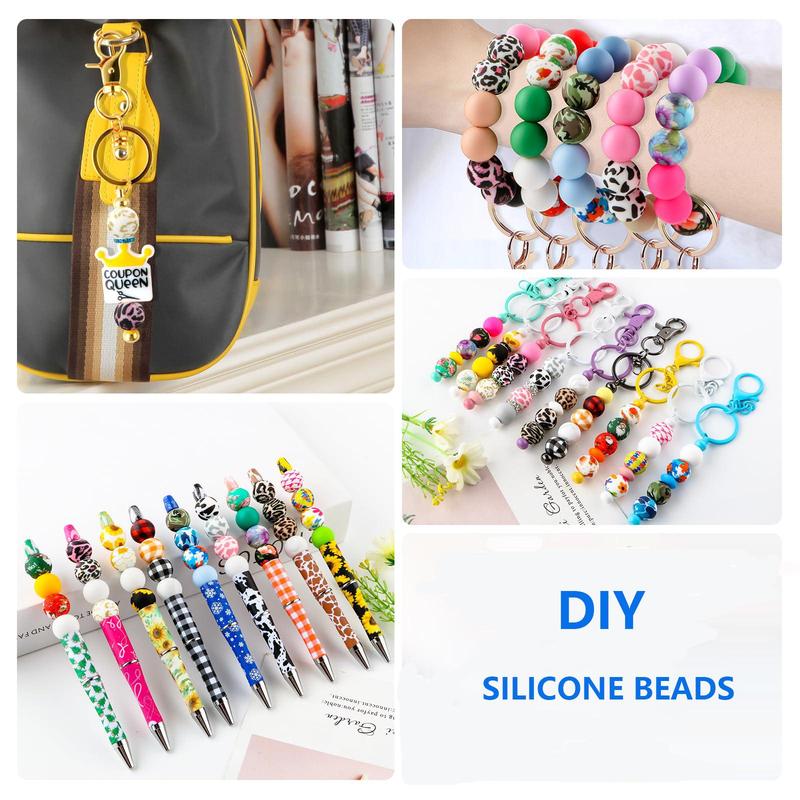 Mixed Color Bead (50pcs set), Leopard Pattern & Solid Color Silicone Bead, DIY Handmade Necklace, Plastic Pen Bead, Keychain, Car Decoration Chain, Bag Chain, Phone Chain, Bracelet Jewelry Supplies