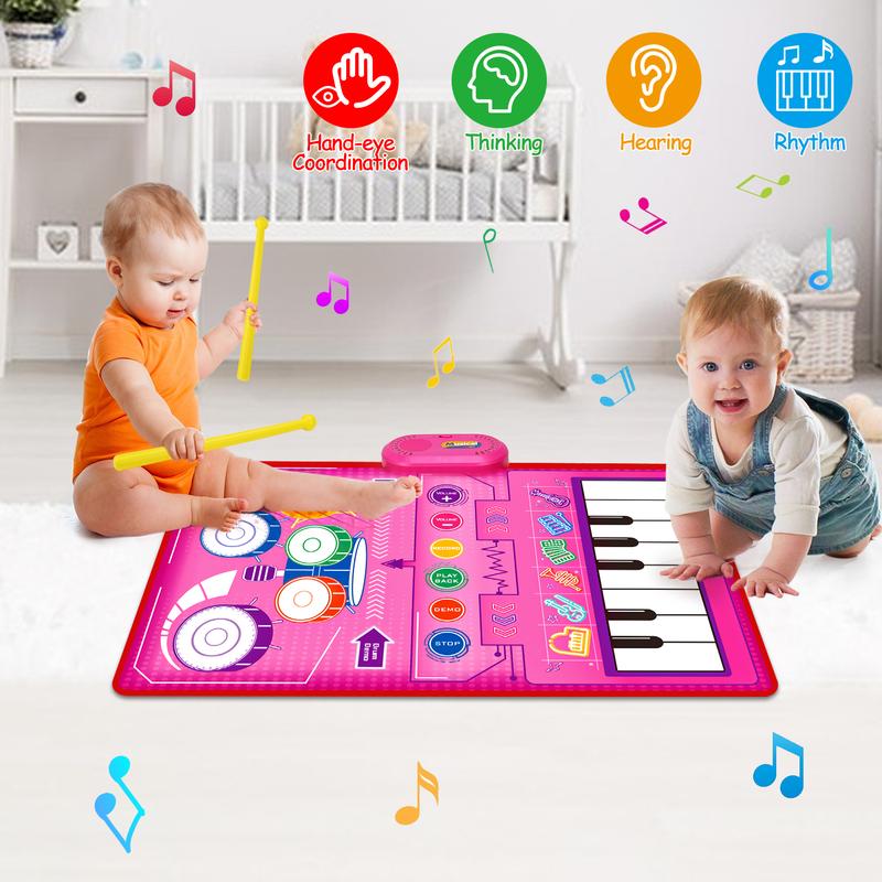 Musical Toys for Toddlers Piano Keyboard & Drum Mat, Music Sensory Play Mat Toys Developmental Toddler Girls Toy Birthday Gifts