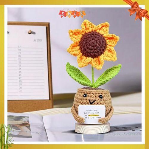 Gossby Positive Sunflower Doll Crochet Plant with Card - Appreciation Thank You for Being an Important Part Gift for Coworker, Sister Best Friend, Teacher - Christmas, Birthday Gift for Women, Men