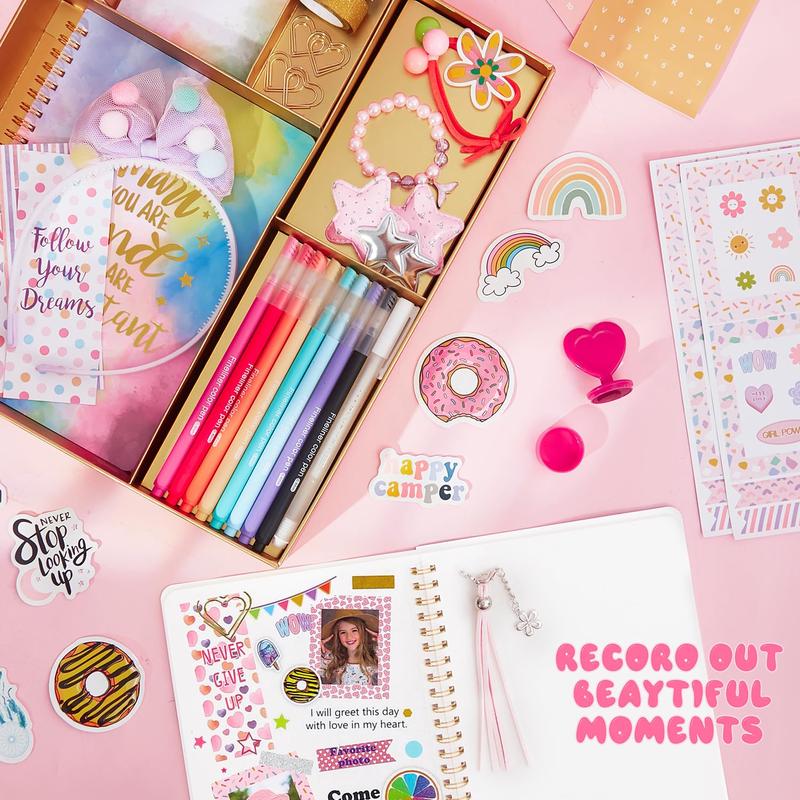 Girls DIY Diary 54 Pcs Girls Diary Set,Toys ,DIY Stationery Set, Thin Stickers and Little Girls Daily Supplies Set, Gifts for Teen Girls Good Idea Choice