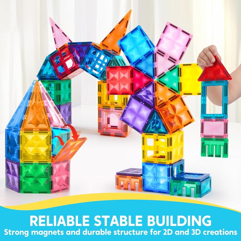 110pcs Magnetic Tiles Set with Vehicle for Creative 2D 3D Designs - STEM Educational Construction Toys for Kids