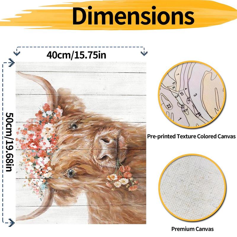 Colorful Cow Pattern DIY Oil Painting Without Frame, DIY Paint By Number Hanging Kit For Beginner, DIY Home Decor