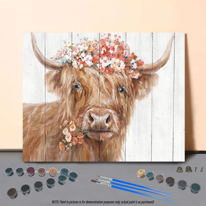 Colorful Cow Pattern DIY Oil Painting Without Frame, DIY Paint By Number Hanging Kit For Beginner, DIY Home Decor