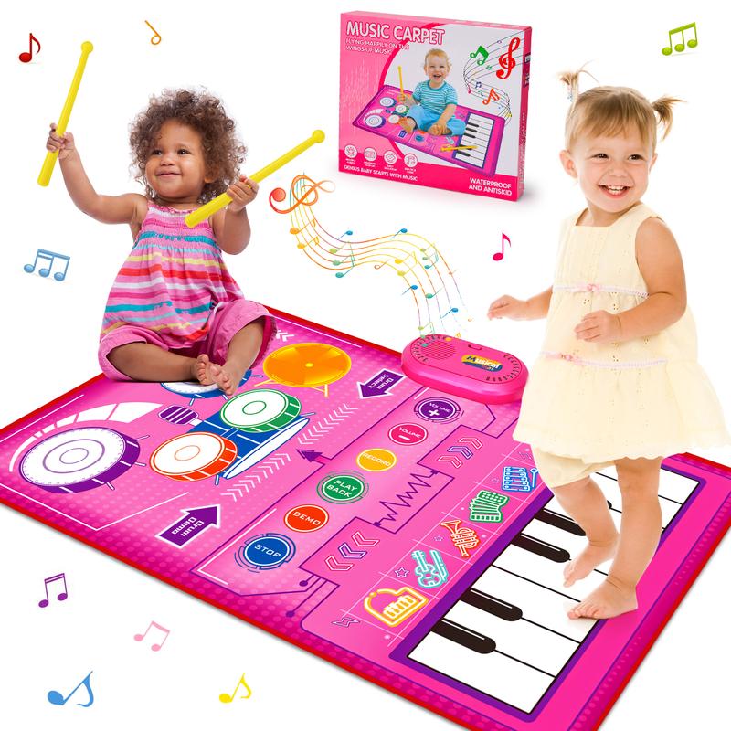 Musical Toys for Toddlers Piano Keyboard & Drum Mat, Music Sensory Play Mat Toys Developmental Toddler Girls Toy Birthday Gifts