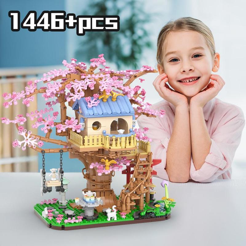 Cherry Blossom Tree House Building Blocks Toy, Flowers House Assembly Toy for Teens & Adults, Home Desktop Ornaments for Gift, Creative Birthday and Holiday Gift Options