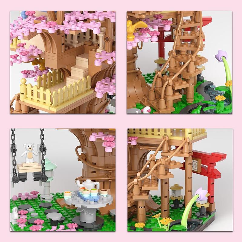 Cherry Blossom Tree House Building Blocks Toy, Flowers House Assembly Toy for Teens & Adults, Home Desktop Ornaments for Gift, Creative Birthday and Holiday Gift Options