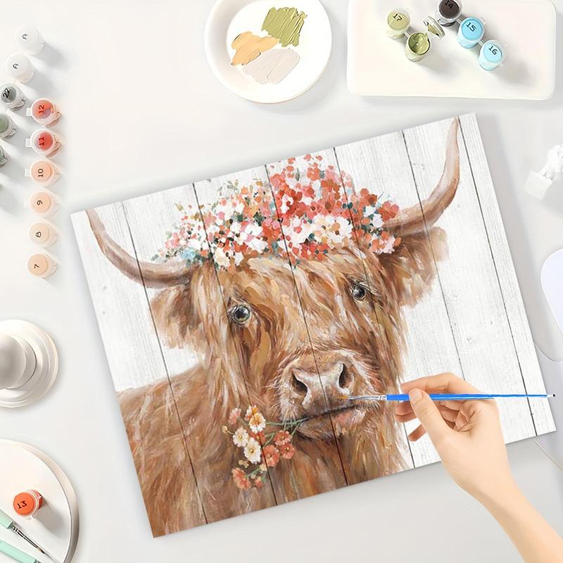 Colorful Cow Pattern DIY Oil Painting Without Frame, DIY Paint By Number Hanging Kit For Beginner, DIY Home Decor