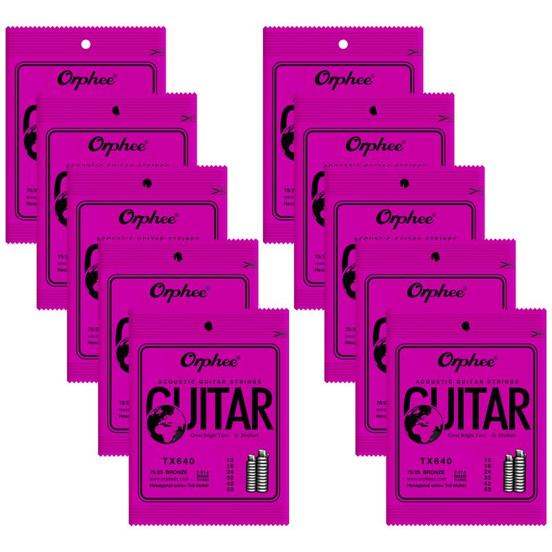 Orphee TX640 Guitar Strings, (1pc 5pcs 10pcs Optional), Light, 12-53, Acoustic Guitar Strings, 6 Strings Set, Hexagonal Carbon Core 75 25 Bronze