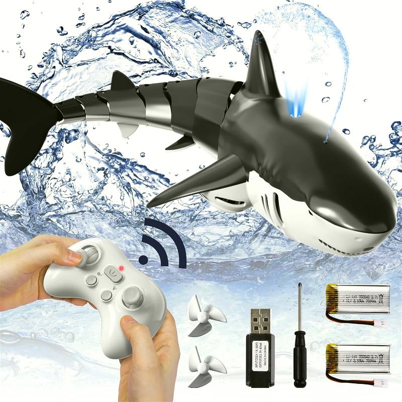 Remote Control Shark Toys,1:18 Scale High Simulation Shark for Pool, Electric RC Shark Fish Toys with Light & Spray Water Function for 4 5 6 7 8 9 Year olds Kid Boys Girls