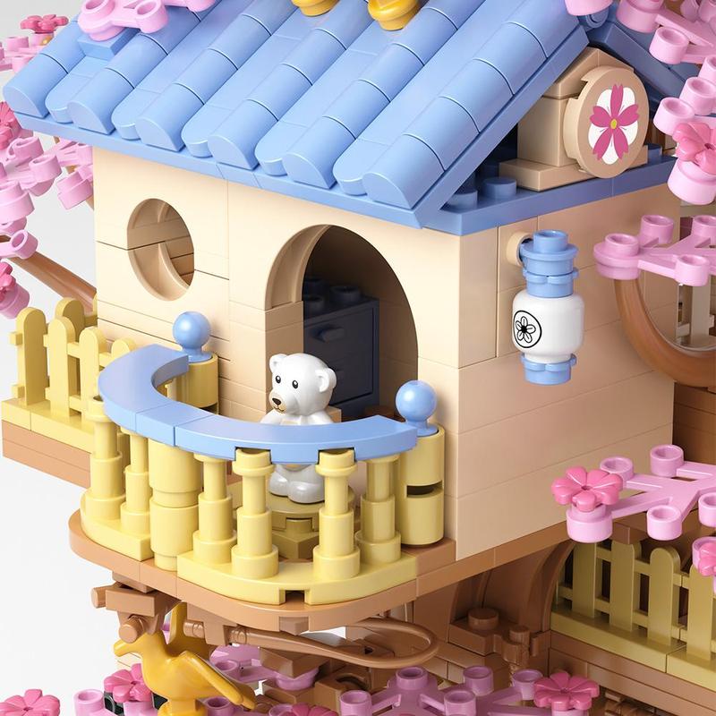 Cherry Blossom Tree House Building Blocks Toy, Flowers House Assembly Toy for Teens & Adults, Home Desktop Ornaments for Gift, Creative Birthday and Holiday Gift Options