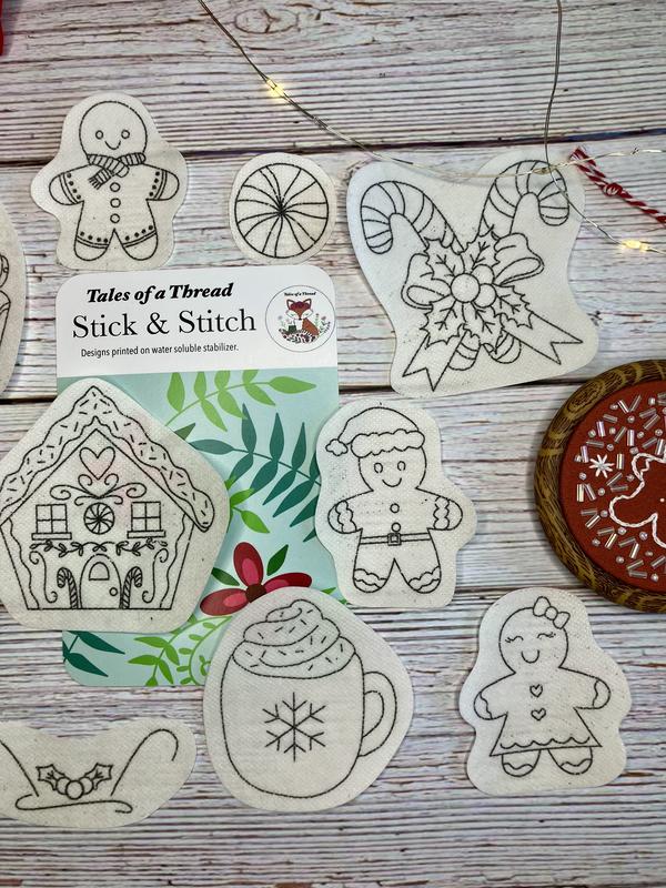 Stick and Stitch Cozy Holiday Baking Hand Embroidery Water Soluble Designs for Hoops, Clothes, Totes, Hats, Caps, T-Shirts, Sweatshirts