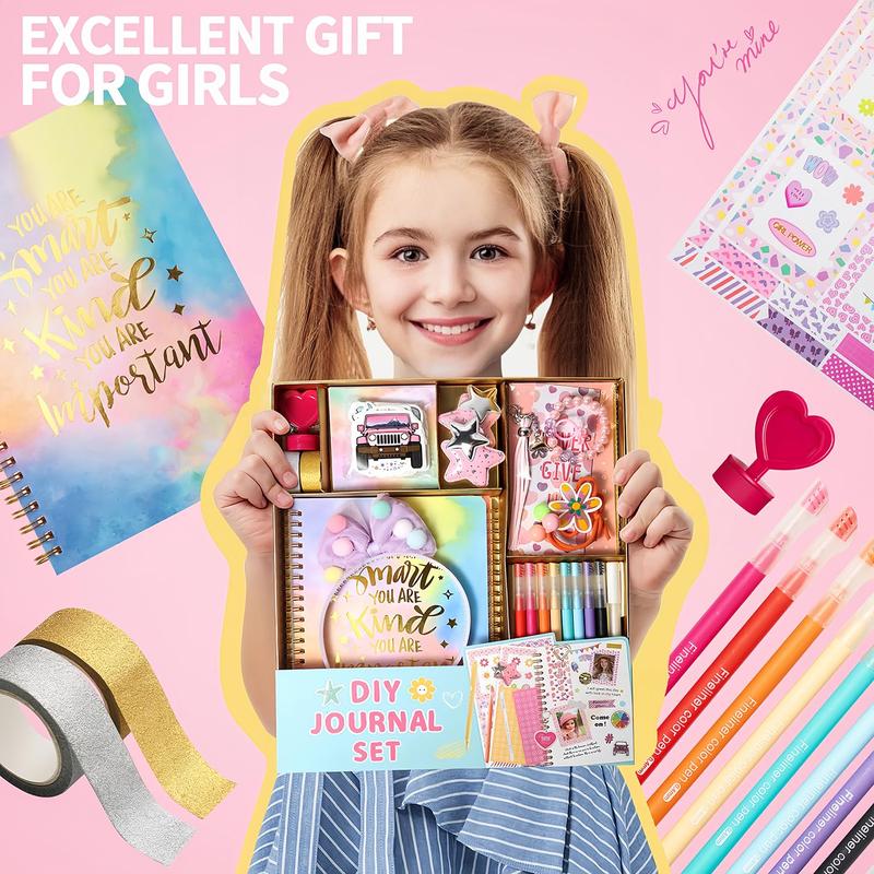 Girls DIY Diary 54 Pcs Girls Diary Set,Toys ,DIY Stationery Set, Thin Stickers and Little Girls Daily Supplies Set, Gifts for Teen Girls Good Idea Choice