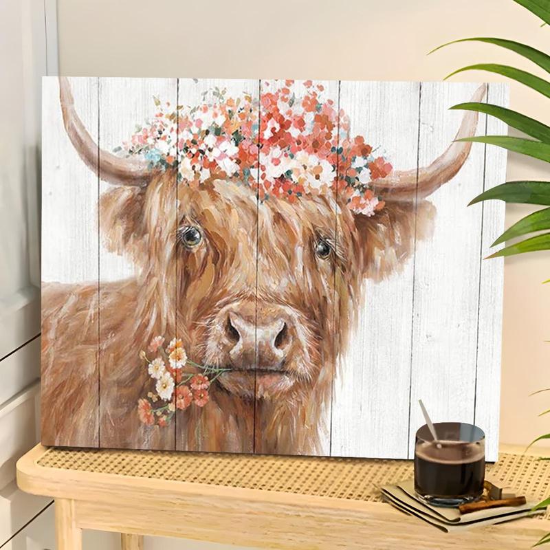 Colorful Cow Pattern DIY Oil Painting Without Frame, DIY Paint By Number Hanging Kit For Beginner, DIY Home Decor