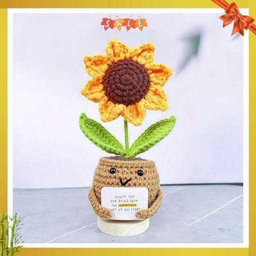 Gossby Positive Sunflower Doll Crochet Plant with Card - Appreciation Thank You for Being an Important Part Gift for Coworker, Sister Best Friend, Teacher - Christmas, Birthday Gift for Women, Men