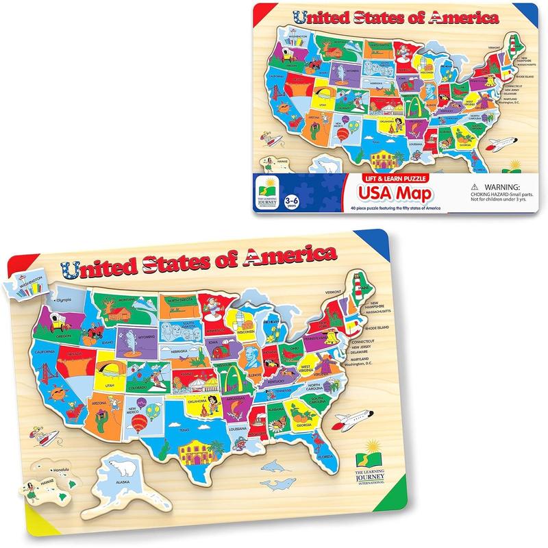 The Learning Journey Lift & Learn Puzzle - USA Map Puzzle for Kids - Preschool Toys & Gifts for Boys & Girls Ages 3 and Up - United States Puzzle for Kids - Award Winning Toys