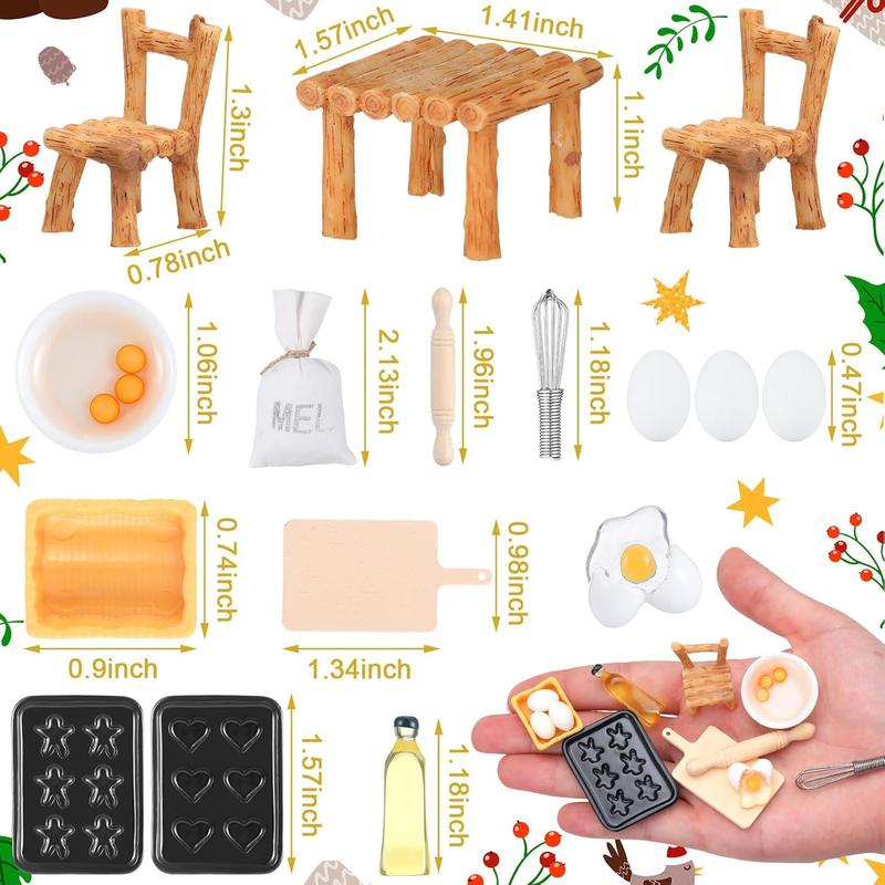 23 Pieces Christmas Elf Doll Accessories Set Include Miniature Baker Outfit Apron Chef Hats Rolling Pin Whisk Eggs Cookie Tray Mixing Bowl Cutting Board for Xmas Dollhouse, Doll Not Included