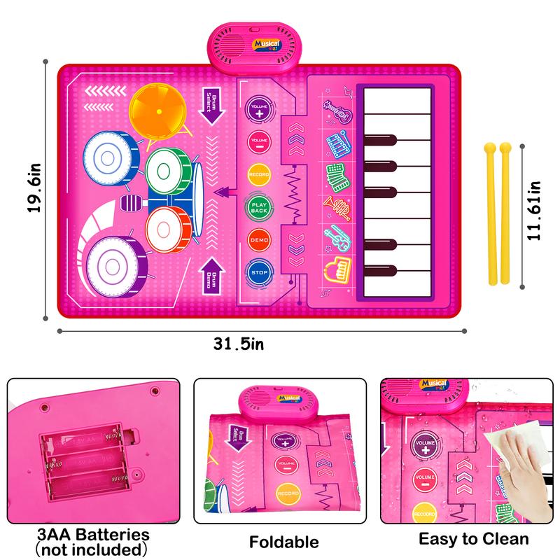 Musical Toys for Toddlers Piano Keyboard & Drum Mat, Music Sensory Play Mat Toys Developmental Toddler Girls Toy Birthday Gifts