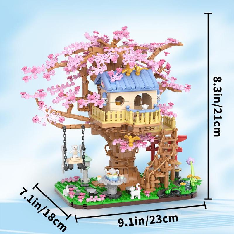 Cherry Blossom Tree House Building Blocks Toy, Flowers House Assembly Toy for Teens & Adults, Home Desktop Ornaments for Gift, Creative Birthday and Holiday Gift Options