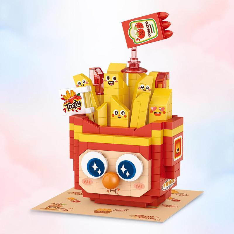 250pcs set French Fries Design Building Block, Cute Home Decorative Ornament, Creative Miniature Food Building Block Toy For Kids