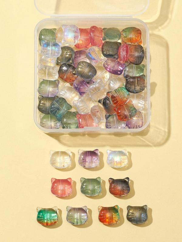 Mixed Color Cat Design Glass Bead, 1 Box Cute Beads for Jewelry Making, DIY Jewelry Accessories for Bracelet Necklace Earrings