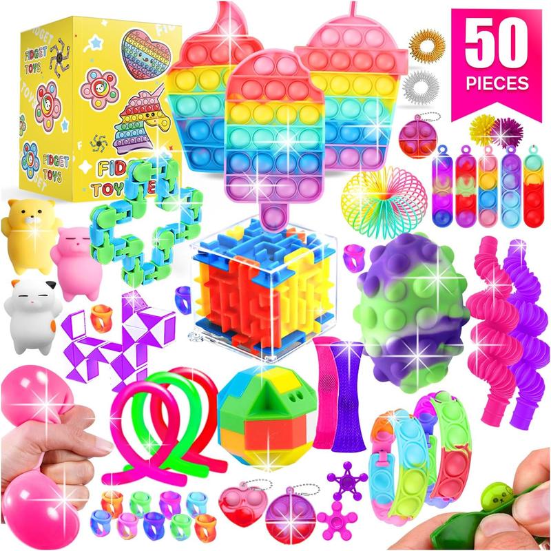 50 Pack Fidget Toys Sensory Toy Set for Kids and Adults - Party Favors and Stress Relief Gifts