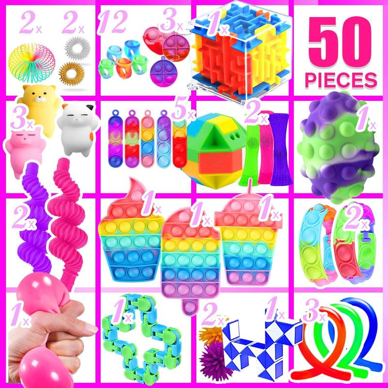 50 Pack Fidget Toys Sensory Toy Set for Kids and Adults - Party Favors and Stress Relief Gifts