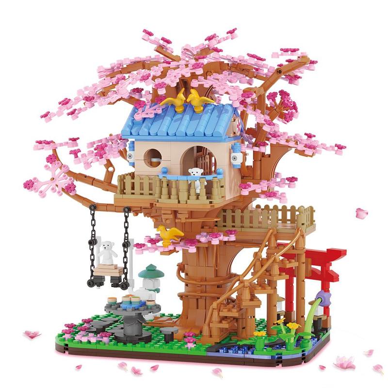 Cherry Blossom Tree House Building Blocks Toy, Flowers House Assembly Toy for Teens & Adults, Home Desktop Ornaments for Gift, Creative Birthday and Holiday Gift Options