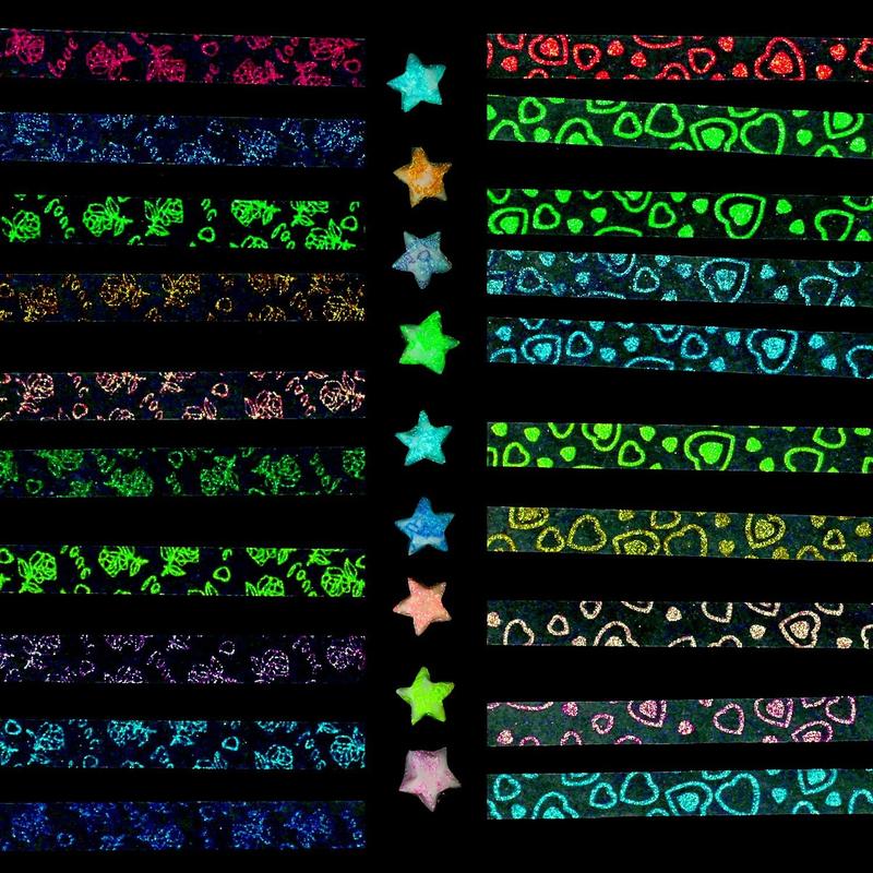 420 count Luminous Paper Star Strips, Glow in The Dark Origami Star Paper Strips Multi-Color Lucky Star Folding Strips for DIY Craft Art Decoration Gift Supplies (Heart, Rose)