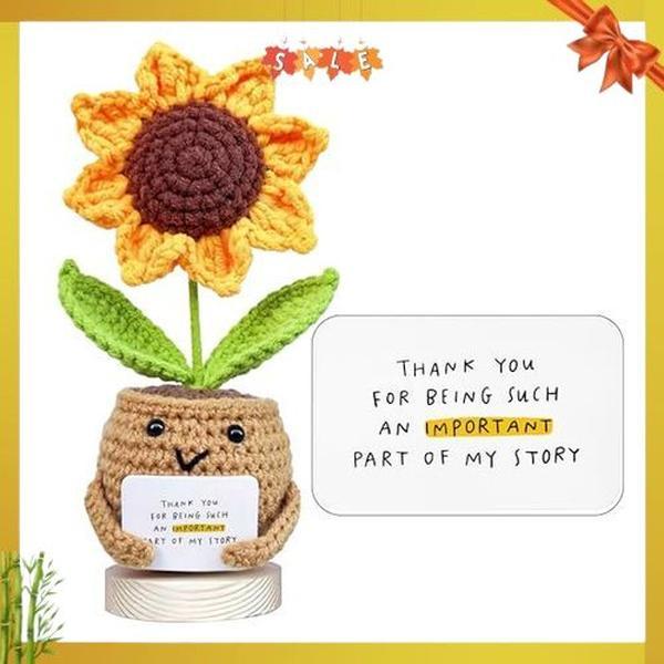 Gossby Positive Sunflower Doll Crochet Plant with Card - Appreciation Thank You for Being an Important Part Gift for Coworker, Sister Best Friend, Teacher - Christmas, Birthday Gift for Women, Men