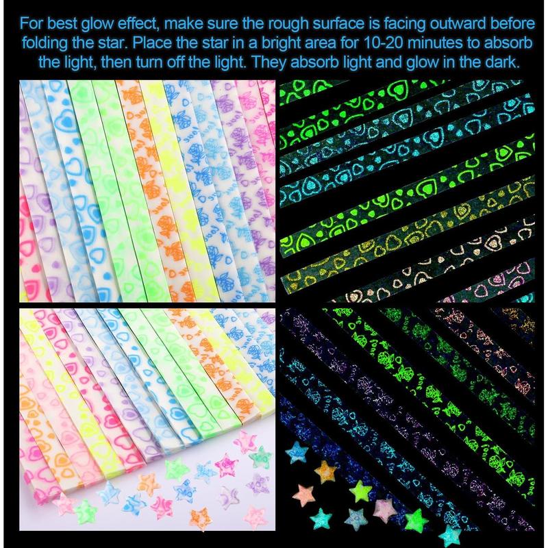 420 count Luminous Paper Star Strips, Glow in The Dark Origami Star Paper Strips Multi-Color Lucky Star Folding Strips for DIY Craft Art Decoration Gift Supplies (Heart, Rose)