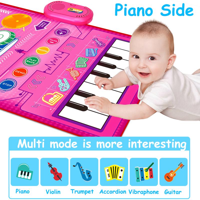 Musical Toys for Toddlers Piano Keyboard & Drum Mat, Music Sensory Play Mat Toys Developmental Toddler Girls Toy Birthday Gifts