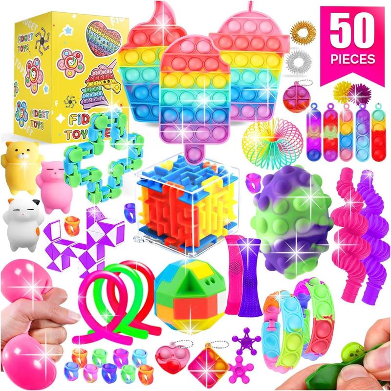 50 Pack Fidget Toys Sensory Toy Set for Kids and Adults - Party Favors and Stress Relief Gifts