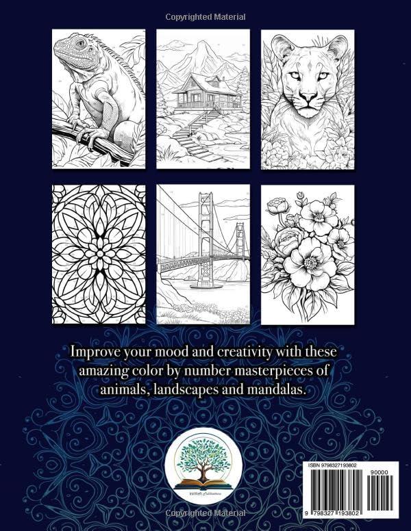 Stress Relieving Color by Numbers for Adults: Amazing Patterns of Animals, Mandalas, Flowers, Landscape and Much More