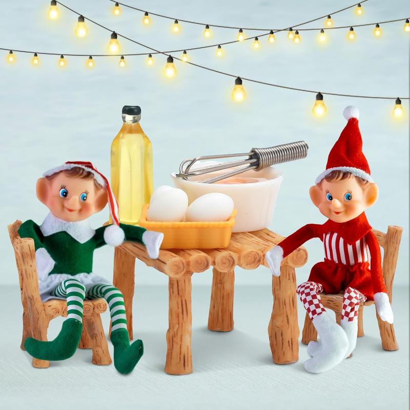 23 Pieces Christmas Elf Doll Accessories Set Include Miniature Baker Outfit Apron Chef Hats Rolling Pin Whisk Eggs Cookie Tray Mixing Bowl Cutting Board for Xmas Dollhouse, Doll Not Included